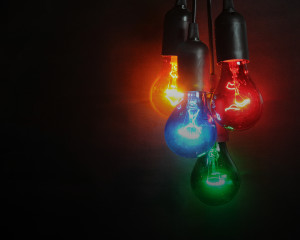 red blue green and yellow light bulbs
