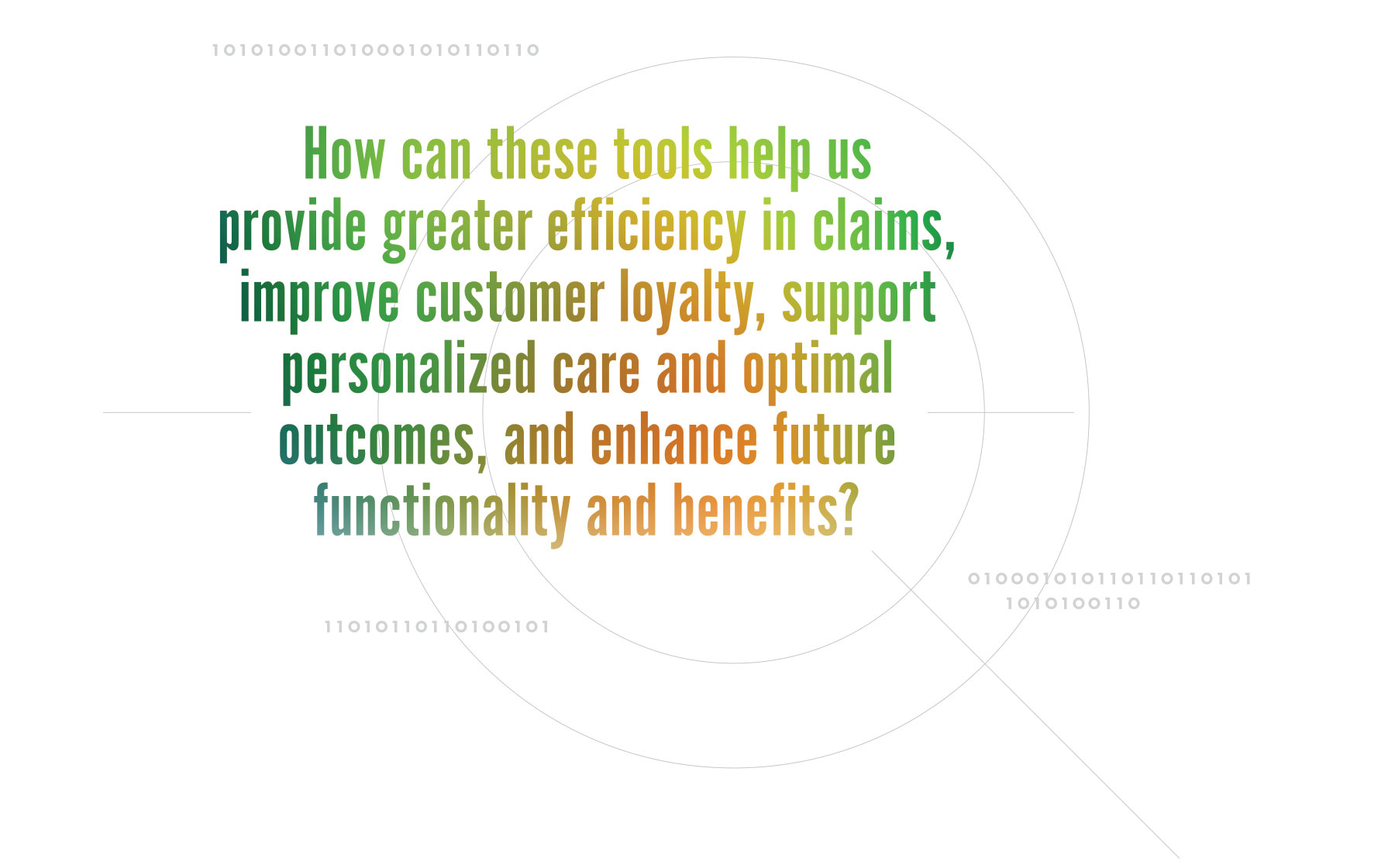 How can these tools help us provide greater efficiency in claims, imporve customer loyalty, support personalized care and optimal outcomes, and enhance future functionality and benefits?