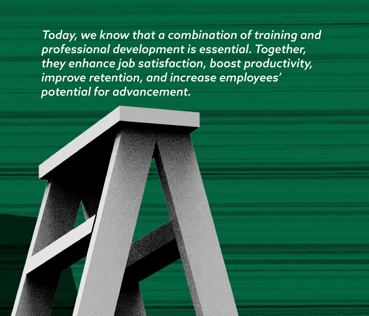 Today, we know that a combination of training and professional development is essential. Together, they enhance job satisfaction, boost productivity, improve retention, and increase employees' potential for advancement.